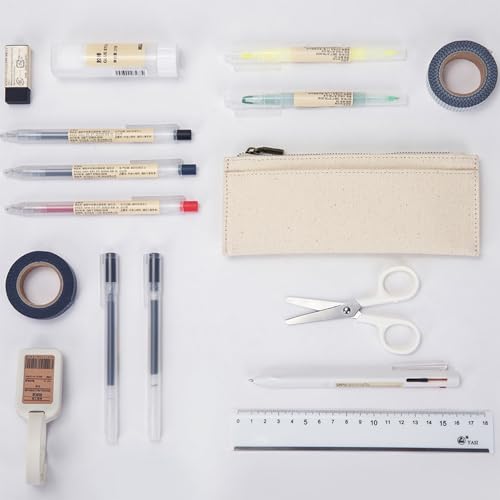 Image of Canvas Pencil Case Cartuchera Para Ninas Storage Cosmetic Bag Zipper (Beige, Canvas)