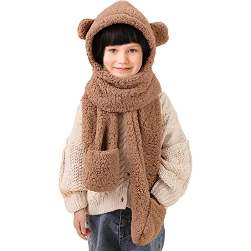 Cipliko Cálido Gorro Lindo con Orejas de Oso,Nuevos Gorros Lindos 3 en 1 de Invierno para niños | Moda Invierno niño niñas Lindo Oso Animal Invierno Sombreros