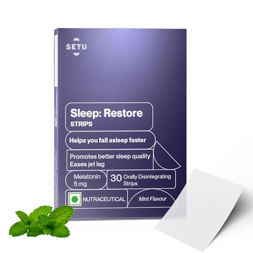 Image of Setu Sleep Restore Melatonin 5mg - 30 Orally Dissolving Strips (Pack of 1) | Plant Based 5 mg Melatonin | Promotes Relaxation & Sleep, Eases Jet Lag Strain, Non-Habit Forming | Tasty Mint Flavor