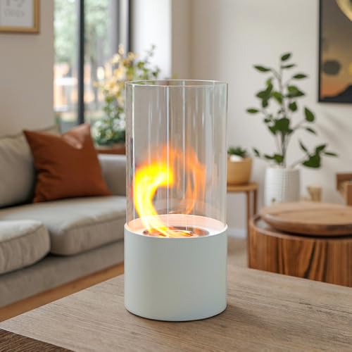 JHY DESIGN Tischmodell aus Metall und Glas Metallkamin/Feuerstelle Feuerschale Weiß