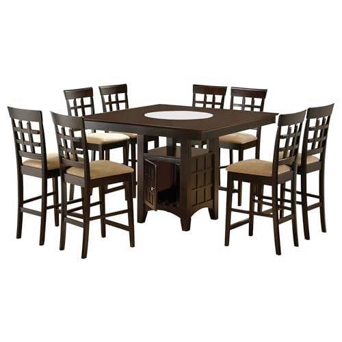 Coaster Home Furnishings - Gabriel - 9-Piece Counter Height Dining Set - Square Wood Table with Storage & 8 Upholstered Chairs - Dining Room & Kitchen - Cappuccino - 100438-S9