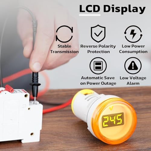 Image of XYNO AC 500V Voltage Meter, 3pcs AC 60-500V 110v 220v Voltage Monitor Digital Larger LED Screen Voltmeter Volt Detetor Green Red Yellow Signal Indicator Light Panel (Circular-Small, volt)