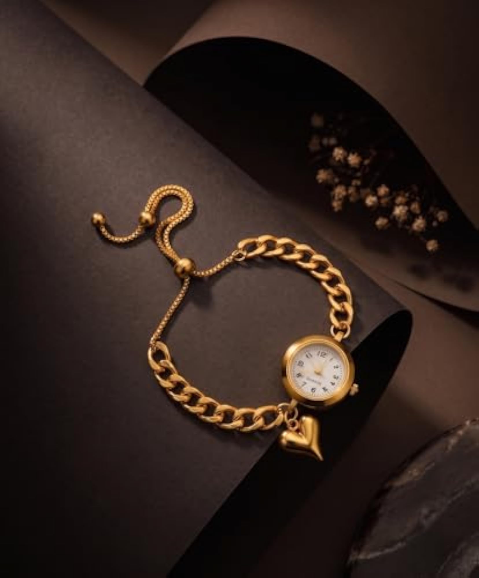 Women's Gold Plated Bracelet Watch with Adjustable Chain Strap