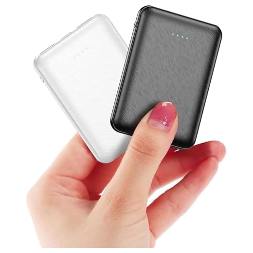 2 Paquetes de Mini Power Bank pequeño Pero Fuerte, 5000 mAh, batería Externa portátil, batería Externa con Cable, batería Externa Ligera (Blanco y Negro)