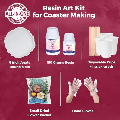 Image of Oytra Resin Coaster Making Kit Epoxy Art DIY Craft Set for Beginners with Silicone Mould Liquid Casting Material & Tools Coasters Gift Kit (8 Inch Coaster Kit)