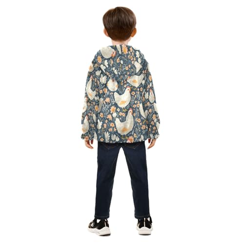 Floral Hen Pattern Toddler Fleece Jacket Girl Boys Hooded Fleece Jacket Coat Warm Outwear Zip-up 3-10T4