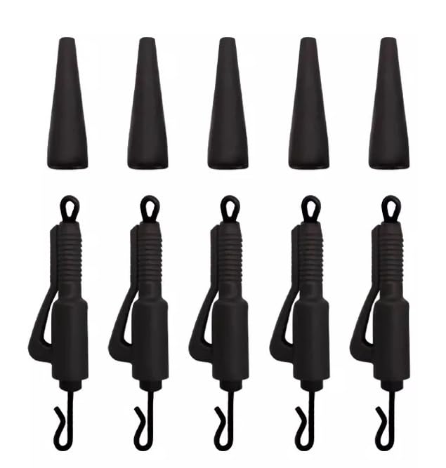 10x Quick Change Hybrid Clips with Tail Rubbers – Carp Fishing Terminal Tackle Set | Anti-Tangle Lead Clip System for Rigs & Swivels (Brown)