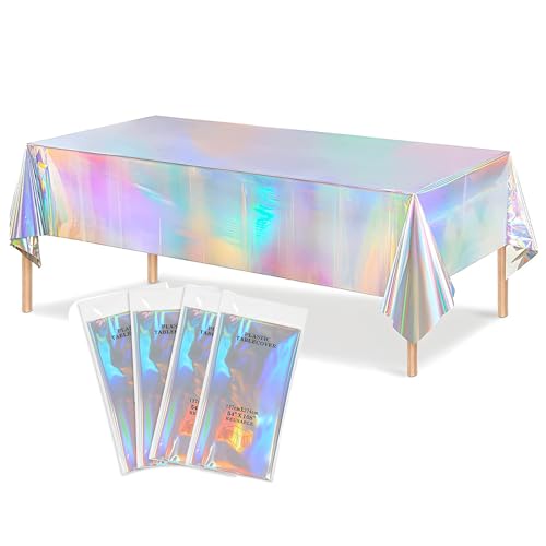 4 pièces de nappe de fête, 137x274 cm, nappe colorée jetable en plastique pour anniversaire,...