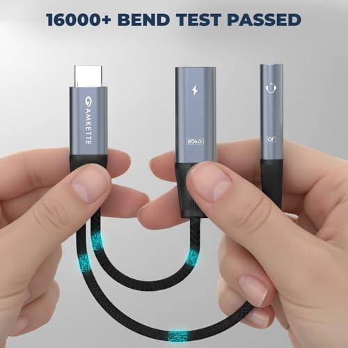 Image of Amkette Adapt Type-C to 3.5mm Audio Adapter with PD Standard Charging | Hi-Res DAC | Simultaneous Music & Charging | Aluminium Alloy Body, Braided Cable | Compatible with PD-Supported Type-C Devices