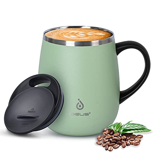 Comparison: Best 12 Oz Insulated Coffee Mug 5 Ideus 16 oz Insulated Coffee Mug with Handle and Lid, Double Wall Stainless Steel Vacuum Thermal Coffee Mug, Travel Coffee Cup Thermal Cup for Home and Office, Avocado Green