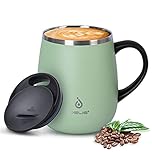 Ideus 16 oz Insulated Coffee Mug with Handle and Lid, Double Wall Stainless Steel Vacuum Insulated Tumbler Cup, Travel Coffee Cup Thermal Cup for Home Office (Green)