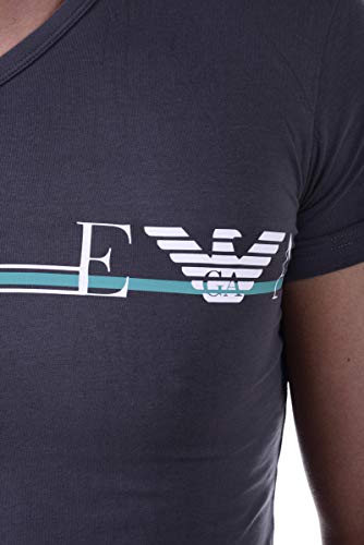 Emporio Armani Men's Pop Stripe Eagle V-Neck T-Shirt, Anthracite, X-Large #TOP3