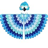 D.Q.Z Bird-Wings-Costume for Kids Dress Up, Felt Feathered Owl Parrot Chicken Animal Role Play Costume, Gift for Girl Boys (Blue Parrot)