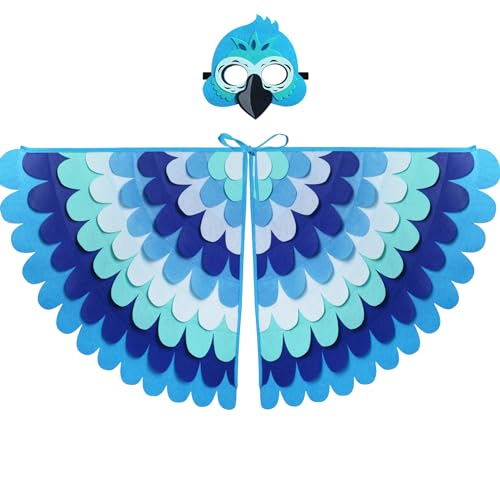 D.Q.Z Bird-Wings-Costume for Kids Dress Up, Felt Feathered Owl Parrot Chicken Animal Role Play Costume, Gift for Girl Boys (Blue Parrot)