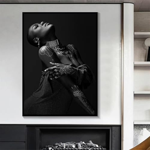 Affiche de mode peinture sur toile femme africaine noire image art mural salon 60x90cm