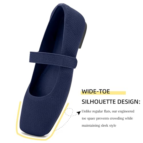 Image of Soesyi Wide Toe Box Flats Women Comfort Slip On Ballet Shoes Mary Jane Dressy Knit Flats with Adjustable Straps Washable Casual Office