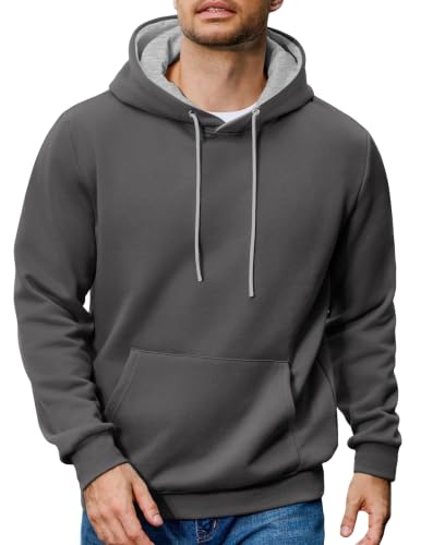 Image of COOFANDY Hoodies for Men Fleece Sweatshirts Cotton Hoodie Dark Gray XXL