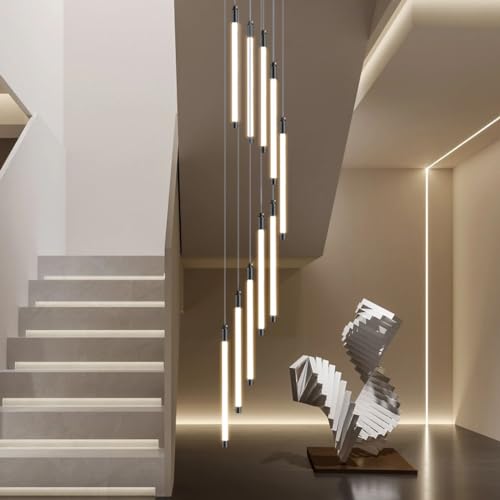 Lustre d escalier pour eclairer un haut plafond suspension led reglable noire
