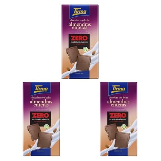 Tirma Chocolate ZERO con Leche y Almendras - Sin Azúcares Añadidos, 125g (Paquete de 3)