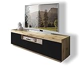 Yoshi TV-Schrank Eiche Wotan Schwarze Fronten Fernsehschrank mit Schubladen und Push to Open System TV- Bank Sideboard Lowboard Wohnwand
