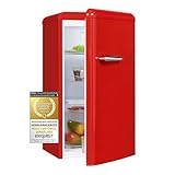 Exquisit Retrokühlschrank RKS100-V-H-160F rot | Standgerät | 94 l Volumen | Rot | Retro | Türablagen und Glasablagen | Kühlen | LED-Licht | Freistehend