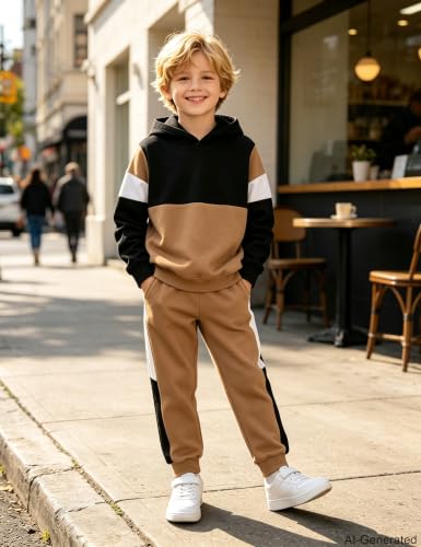 Image of Boys Clothes Long Sleeve Color-blocked Hoodie Top and Pants 2PCS Winter Sweatsuits Fall Boys Outfits 2-8 Years