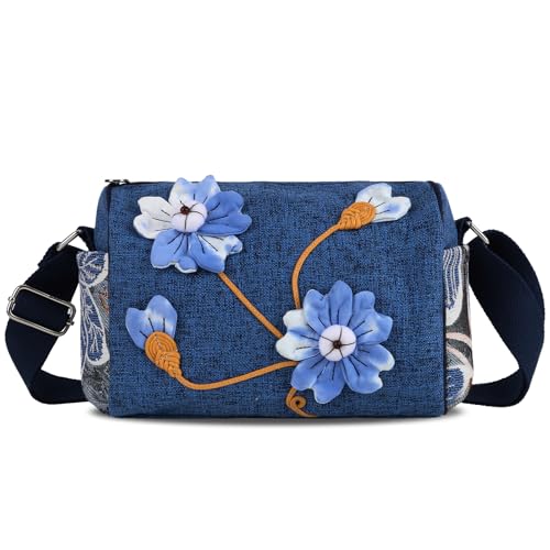 Crossbody Bags for Women Designer Canvas Floral Purses Lightweight with Wide Strap
