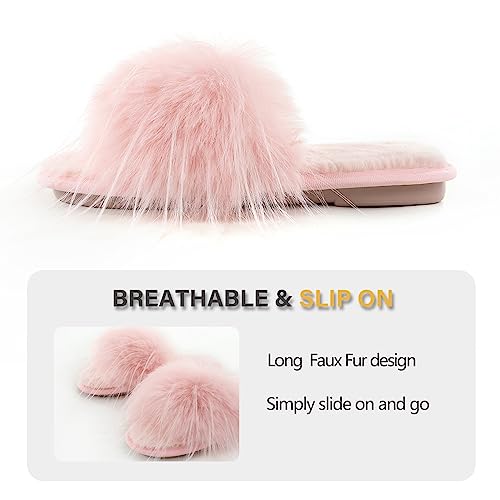 Image of Fur Story Women's Furry Slippers Open Toe Fuzzy Slippers Memory Foam Fluffy House Sandal