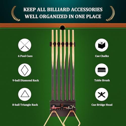 Wall Mount Pool Stick Holder, Bamboo Billiards Cue wall Rack for 6 Cues and Pool Table Accessories Storage Equipment Organizer, Dark Brown - Image 5