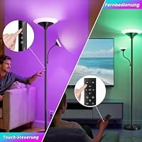 BBHome LED Stehlampe Wohnzimmer RGB, 27W Deckenfluter LED Dimmbar mit 6W leselampe, 3000K-6500K Moderne Dimmbar Stehlampe mit Fernbedienung & Berührung für Wohnzimmer, Schlafzimmer, Büro, Schwarz – Ansicht 3