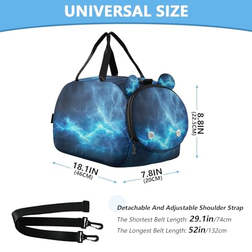 YETTASBIN Sport Travel Duffel Bag for Girls Boys, Thunder Lighting Large Waterproof Weekender Overnight Bag, Detachable Shoulder Strap Gym Bag with Shoe Compartment & Wet Pocket3