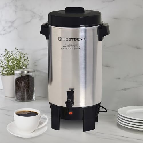 West Bend Coffee Urn Highly-Polished Aluminum Features Automatic Temperature Control with Cup Per Minute Brewing and Easy Clean Up Includes In-Basket Measuring Guide and Ready Light, 42-Cup, Silver by West Bend - Used condition - Image 2