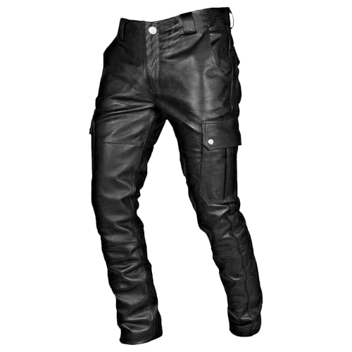 JEShifangjiusu Pantalon Gothique en Cuir pour Hommes Pantalon Taille Moyenne à Jambe Droite en Simili-Cuir avec Poches (Noir,5XL)