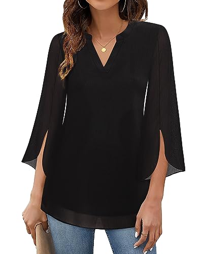 Timeson Women's 3/4 Sleeve Chiffon Blouse Shirt V Neck Dressy Tunic Tops2