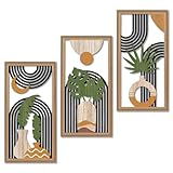 Putuo Decor Boho Abstract Wall Art Set of 3, Modern Minimalist Wooden Wall Decor, Geometric Aesthetic Botanical Artwork, Mid-Century Modern Design for Living Room, Bedroom, Office, Black 16.5 x 8.6