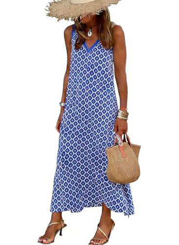 miduo Womens Casual Loose Summer V Neck Sleeveless Floral Printed