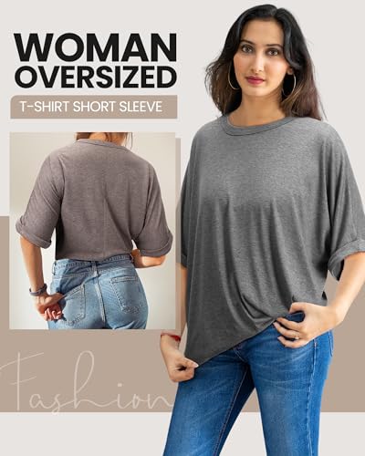 JaGely 4 Pcs Women Oversized T-Shirt Short Sleeve Crew Neck Tee Tops Summer Casual Loose Tee T-Shirt3