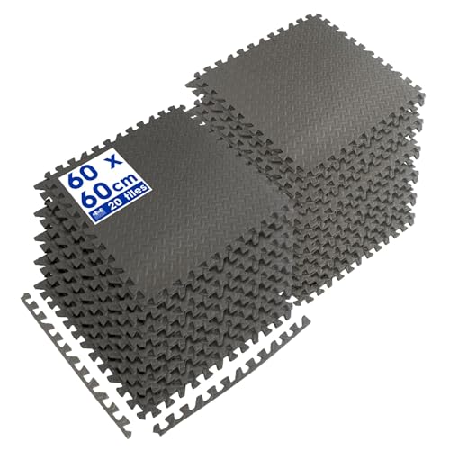 Harbour Housewares Gym Flooring Mats - 60 x 60cm - Pack of 20 Large Black Heavy Duty EVA Non-Slip Rubber Matting Floor Tiles for Exercise, Home, Garage, Pool, Treadmill, Workout Equipment