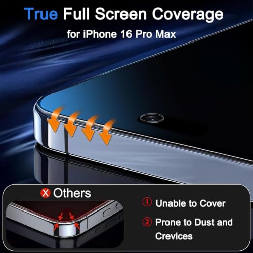 Image of Ferilinso Privacy Screen Protector for iPhone 16 Pro Max, Tempered Glass | 3 Pack, 9H Hardness, Military-Grade Shatterproof, Case Friendly, Easy Installation Bubble Free, with Camera Lens Protectors