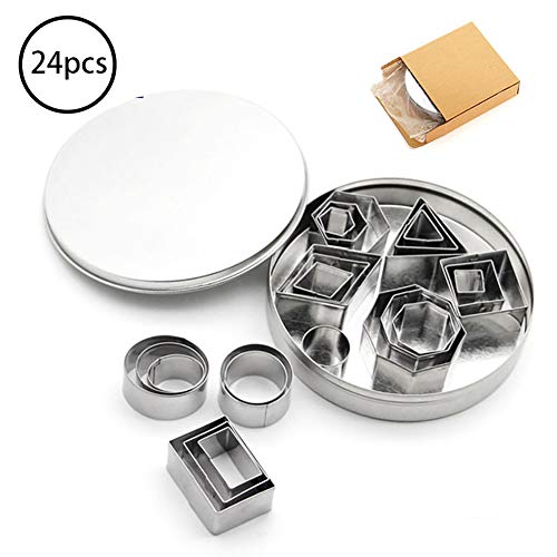Ouken Cookie-Cutter setzen NIST Edelstahl geometrischen Formen 24 Stück Mini-Keksschneider für Gebäck, Fondant, Donuts, Ton-inklusive Lagerbehälter Zinn