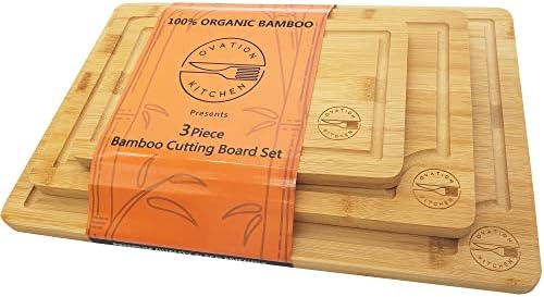 Kikcoin Cutting Board, 3-Piece Extra Large Bamboo Chopping Boards For Kitchen, Heavy Duty Wooden Serving Tray With Juice Groove, Brown - View #8