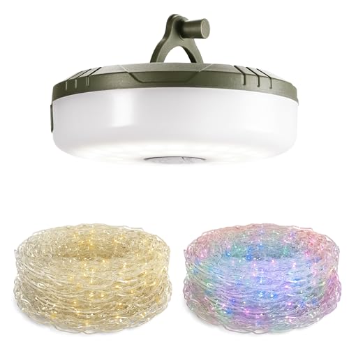 Condition photo showing Good Condition for EverBrite Camping String Lights Rechargeable LED Camping Lamp, 29.5FT Outdoor Tent Lights 8 Lighting Modes, USB Charging RGB Modes Hanging Light for Awning Tent/Garden/Party/Christmas Festival Decor