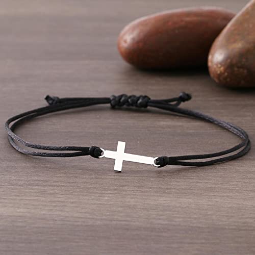 Bracelet croix Jésus réglable anti-perte cordon tressé solide - 4