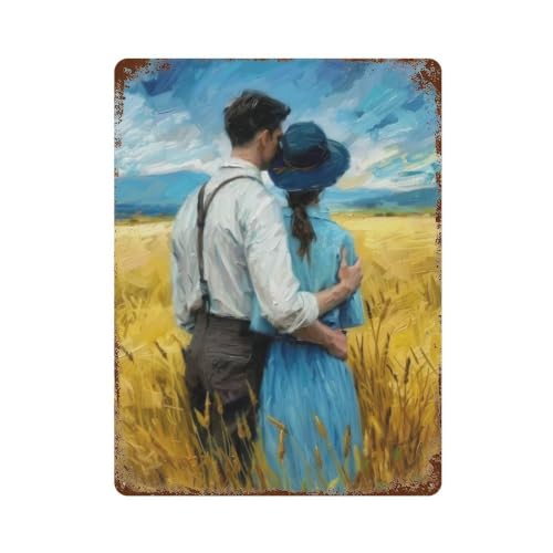 Letrero de metal vintage para hogar, café y bar Wheatfield Embrace, decoración 40x30cm 1