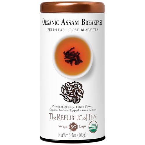 The Republic of Tea Organic Assam Breakfast Black Full-Leaf Loose Tea | 3.5 Oz Tin | Steeps 50 Cups