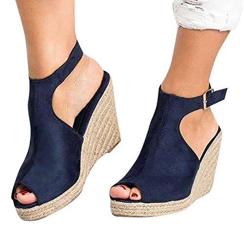 Sandals Women Heels, Sandals Women Heels Comfortable, Sandals Women Heels Platform, Womenâ€™s Pointed Toe Pumps Ankle Strap Buckle Chunky Block Heel Dress Sandals -T13 Dark Blue