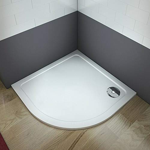 Quadrant 800 x 800mm Slimline Walk in Wet Romm Stone Resin Shower Tray for Shower Enclosure Cubicle with Waste Trap