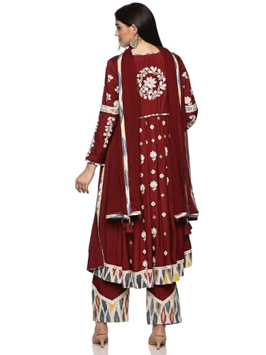 Image of RAJMANDIRFABRICS Silk Women's Muslin Embroidered Fabric With Solid Colour Full Salwar Suit Set