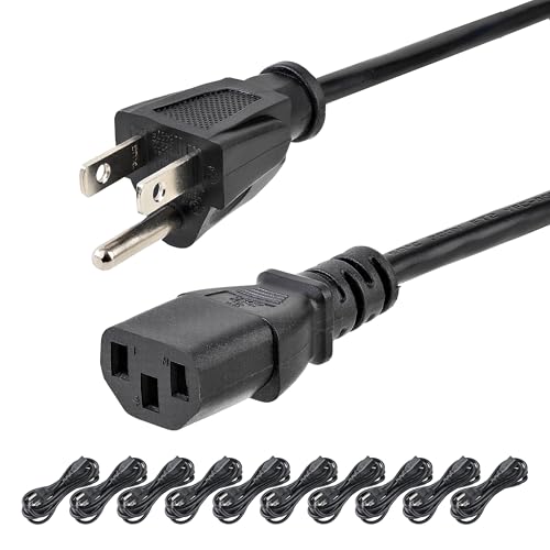 Image of StarTech.com 10ft (3m) Computer Power Cord, NEMA 5-15P to C13, 10A 125V, 18AWG, 10 Pack, Black Replacement AC Power Cord, Printer Power Cord, Monitor /PC Power Supply Cable - UL Listed (PXT1011010PK)