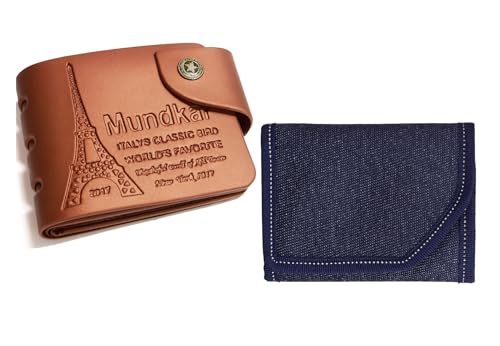 Image of Pu Bifold and Tri fold Denim Blue Wallets Combo for Men and Boys Best for Gifting and Personal Use Pack of 2 Purse